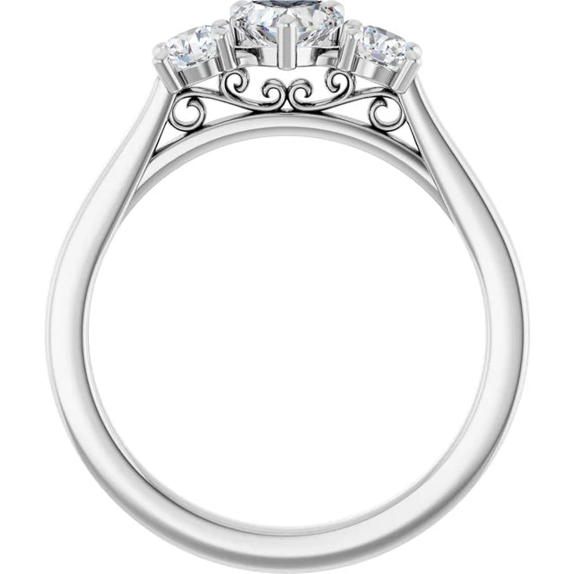 14K White Gold 3/4 CTW Heart-Cut Diamond Three-Stone Engagement Ring with Round Accents