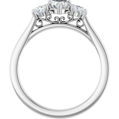 14K White Gold 3/4 CTW Heart-Cut Diamond Three-Stone Engagement Ring with Round Accents