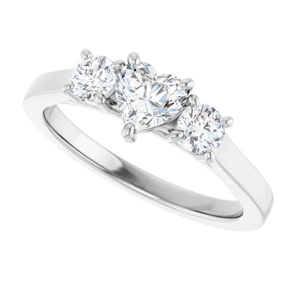 14K White Gold 3/4 CTW Heart-Cut Diamond Three-Stone Engagement Ring with Round Accents