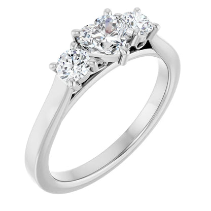 14K White Gold 3/4 CTW Heart-Cut Diamond Three-Stone Engagement Ring with Round Accents
