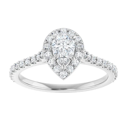 14K White Gold 3/4 CTW Pear-Cut Diamond Halo Engagement Ring with Hidden Accent