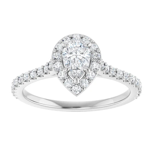 14K White Gold 3/4 CTW Pear-Cut Diamond Halo Engagement Ring with Hidden Accent