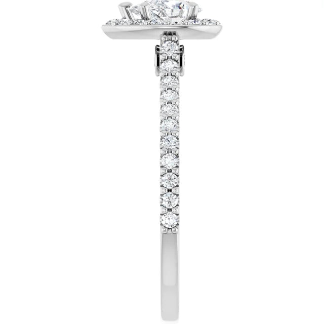 14K White Gold 3/4 CTW Pear-Cut Diamond Halo Engagement Ring with Hidden Accent