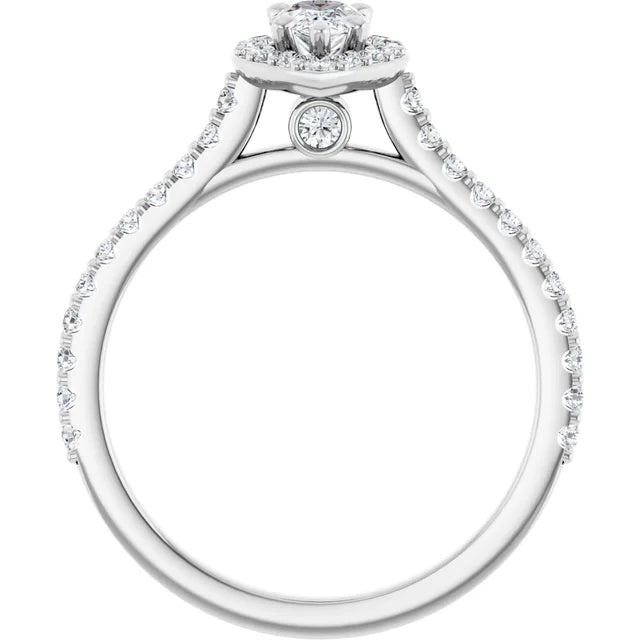 14K White Gold 3/4 CTW Pear-Cut Diamond Halo Engagement Ring with Hidden Accent