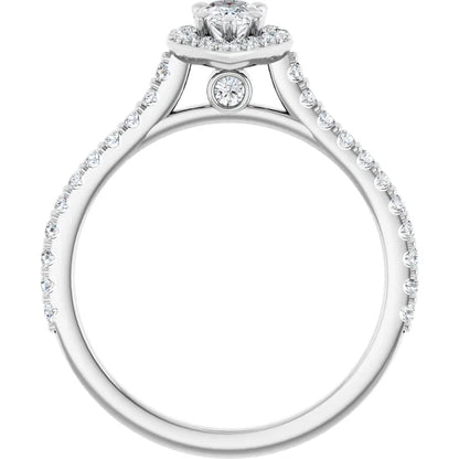14K White Gold 3/4 CTW Pear-Cut Diamond Halo Engagement Ring with Hidden Accent
