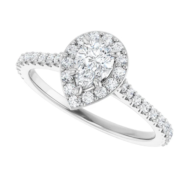 14K White Gold 3/4 CTW Pear-Cut Diamond Halo Engagement Ring with Hidden Accent
