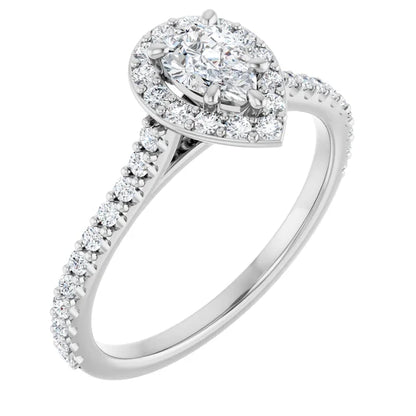 14K White Gold 3/4 CTW Pear-Cut Diamond Halo Engagement Ring with Hidden Accent