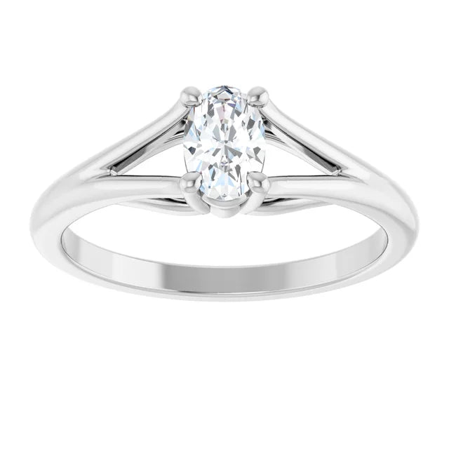 14K White Gold 3/8 CTW Oval-Cut Diamond Engagement Ring with Modern Split Shank