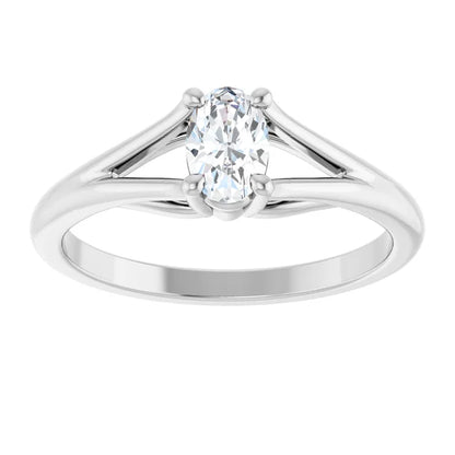 14K White Gold 3/8 CTW Oval-Cut Diamond Engagement Ring with Modern Split Shank