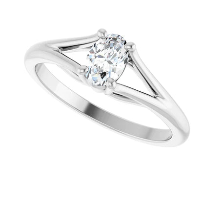 14K White Gold 3/8 CTW Oval-Cut Diamond Engagement Ring with Modern Split Shank