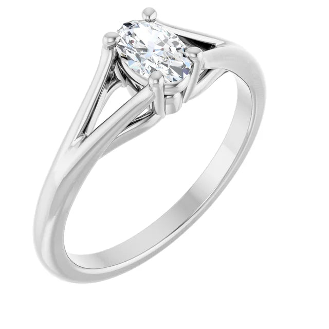 14K White Gold 3/8 CTW Oval-Cut Diamond Engagement Ring with Modern Split Shank