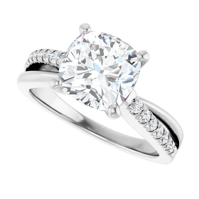 14K White Gold 5/8 CT Cushion Diamond Engagement Ring with Diamond Accents