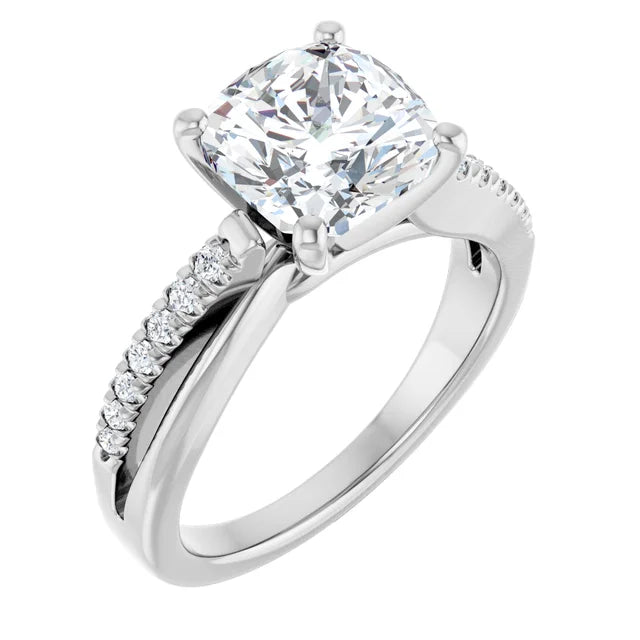 14K White Gold 5/8 CT Cushion Diamond Engagement Ring with Diamond Accents