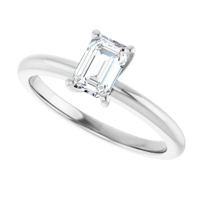 14K White Gold 5/8 CTW Emerald-Cut Diamond Solitaire Engagement Ring