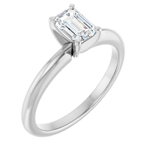 14K White Gold 5/8 CTW Emerald-Cut Diamond Solitaire Engagement Ring