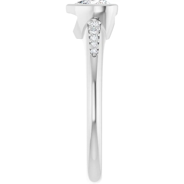 14K White Gold 5/8 CTW Heart-Cut Diamond Bezel-Set Engagement Ring with Pavé Accents