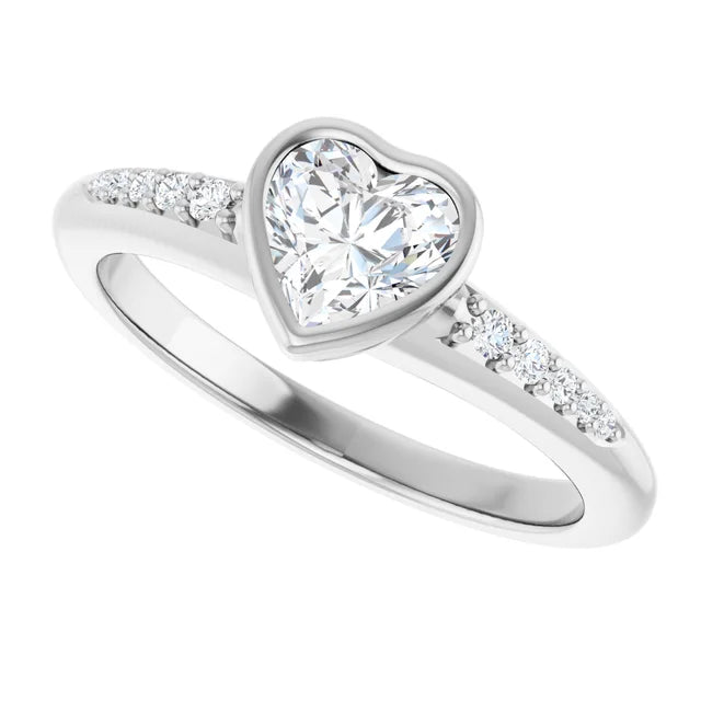 14K White Gold 5/8 CTW Heart-Cut Diamond Bezel-Set Engagement Ring with Pavé Accents