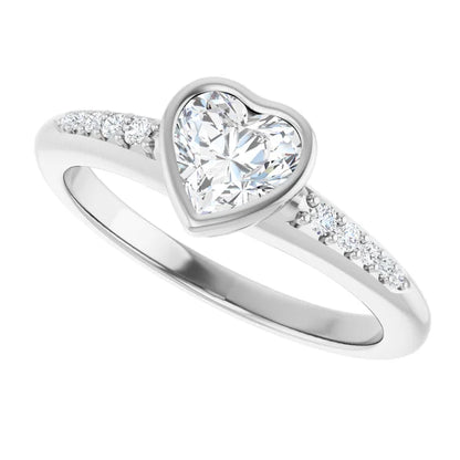 14K White Gold 5/8 CTW Heart-Cut Diamond Bezel-Set Engagement Ring with Pavé Accents