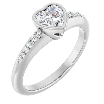 14K White Gold 5/8 CTW Heart-Cut Diamond Bezel-Set Engagement Ring with Pavé Accents