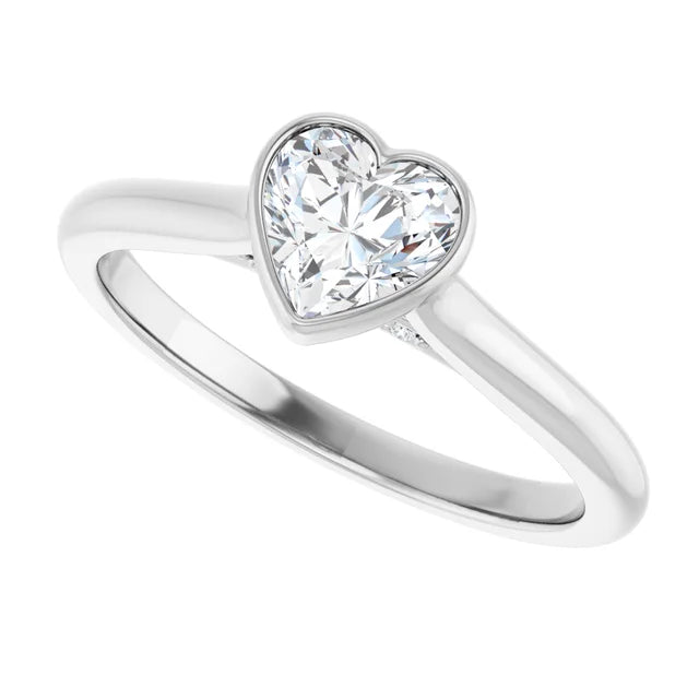 14K White Gold 5/8 CTW Heart-Cut Diamond Solitaire Engagement Ring in Bezel Setting