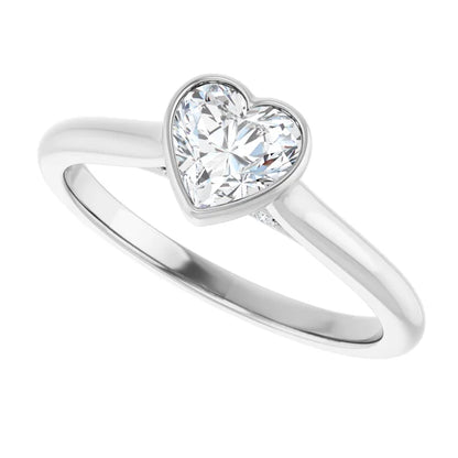 14K White Gold 5/8 CTW Heart-Cut Diamond Solitaire Engagement Ring in Bezel Setting