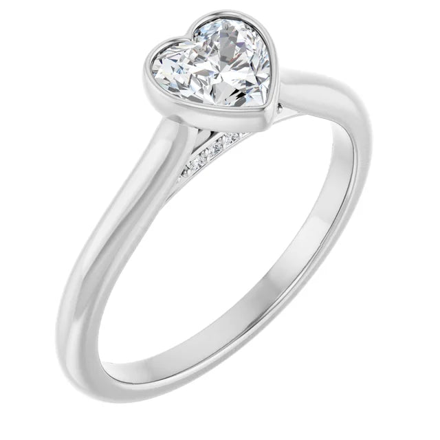 14K White Gold 5/8 CTW Heart-Cut Diamond Solitaire Engagement Ring in Bezel Setting