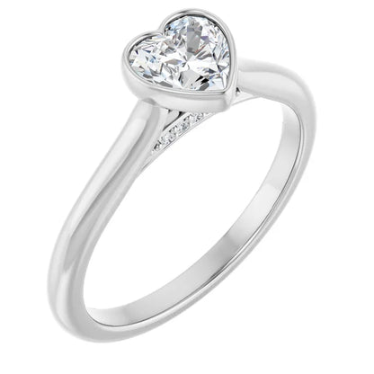 14K White Gold 5/8 CTW Heart-Cut Diamond Solitaire Engagement Ring in Bezel Setting