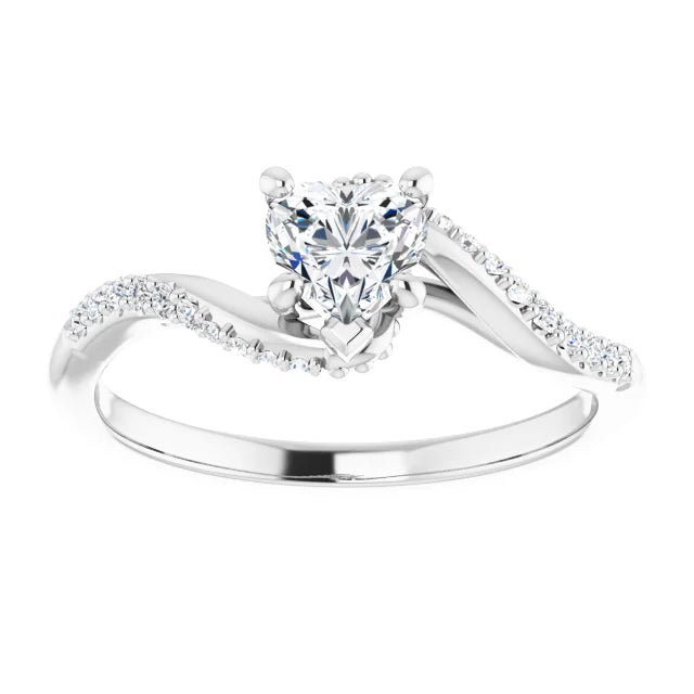 14K White Gold 5/8 CTW Heart Diamond Engagement Ring with Twisting Pavé Band