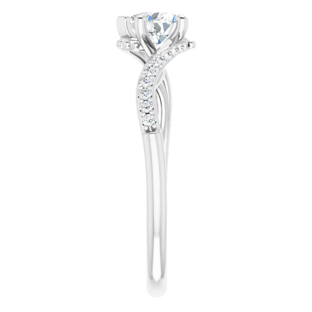 14K White Gold 5/8 CTW Heart Diamond Engagement Ring with Twisting Pavé Band