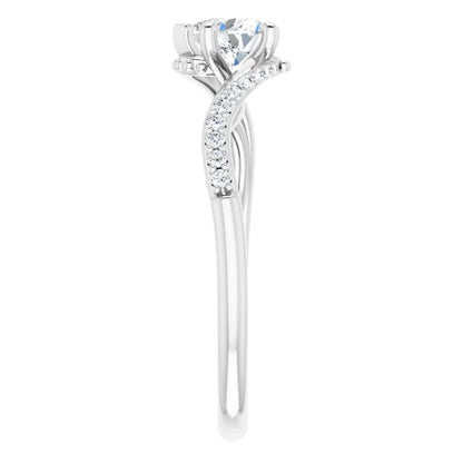 14K White Gold 5/8 CTW Heart Diamond Engagement Ring with Twisting Pavé Band