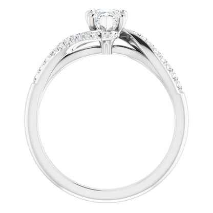 14K White Gold 5/8 CTW Heart Diamond Engagement Ring with Twisting Pavé Band