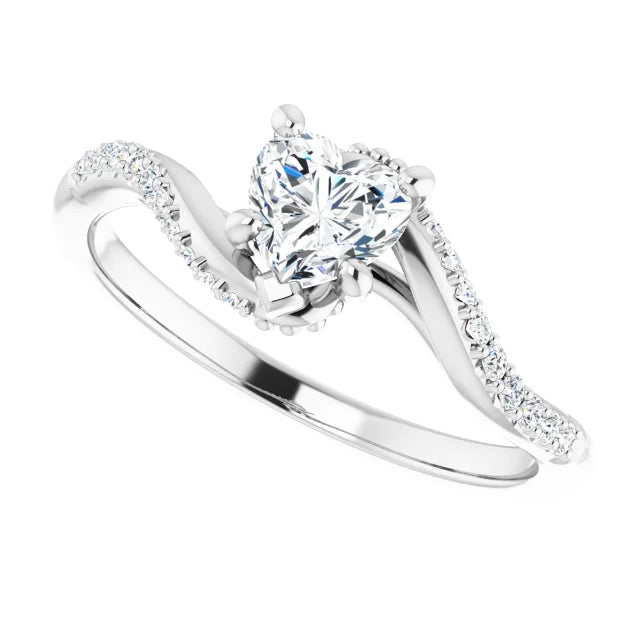 14K White Gold 5/8 CTW Heart Diamond Engagement Ring with Twisting Pavé Band