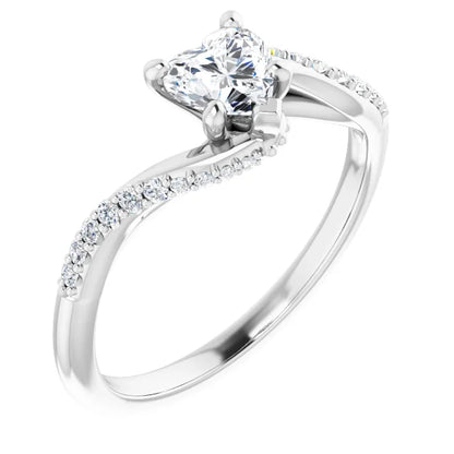 14K White Gold 5/8 CTW Heart Diamond Engagement Ring with Twisting Pavé Band