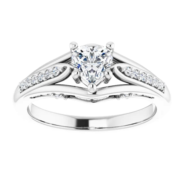 14K White Gold 5/8 CTW Heart Diamond Engagement Ring with Split Pavé Band