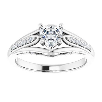 14K White Gold 5/8 CTW Heart Diamond Engagement Ring with Split Pavé Band