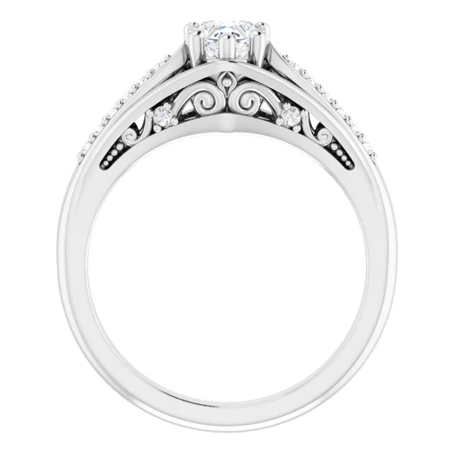 14K White Gold 5/8 CTW Heart Diamond Engagement Ring with Split Pavé Band