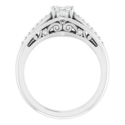 14K White Gold 5/8 CTW Heart Diamond Engagement Ring with Split Pavé Band