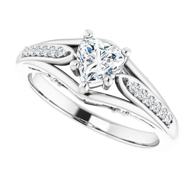 14K White Gold 5/8 CTW Heart Diamond Engagement Ring with Split Pavé Band