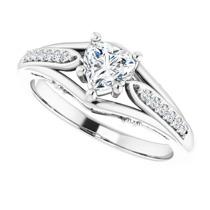 14K White Gold 5/8 CTW Heart Diamond Engagement Ring with Split Pavé Band