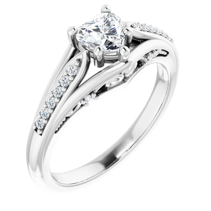 14K White Gold 5/8 CTW Heart Diamond Engagement Ring with Split Pavé Band