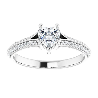 14K White Gold 5/8 CTW Heart Diamond Engagement Ring with Split Pavé Shoulders