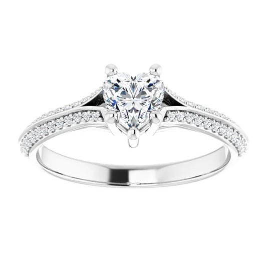 14K White Gold 5/8 CTW Heart Diamond Engagement Ring with Split Pavé Shoulders