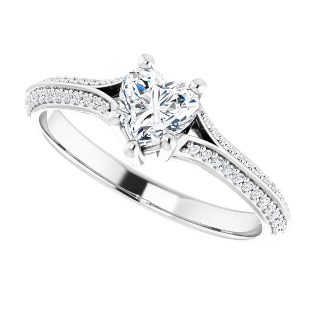 14K White Gold 5/8 CTW Heart Diamond Engagement Ring with Split Pavé Shoulders