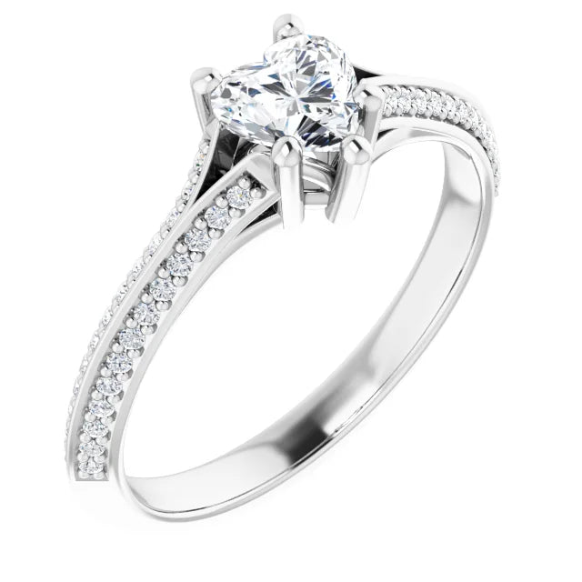 14K White Gold 5/8 CTW Heart Diamond Engagement Ring with Split Pavé Shoulders
