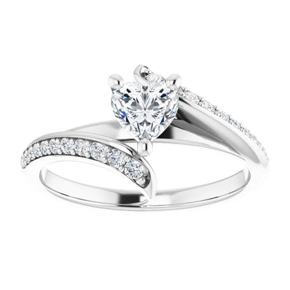 14K White Gold 5/8 CTW Heart Diamond Engagement Ring with Twisting Pavé Band