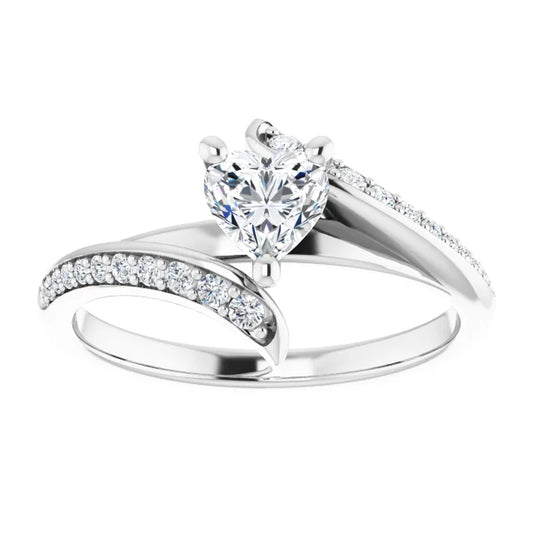 14K White Gold 5/8 CTW Heart Diamond Engagement Ring with Twisting Pavé Band