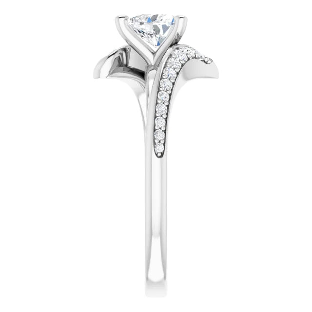 14K White Gold 5/8 CTW Heart Diamond Engagement Ring with Twisting Pavé Band
