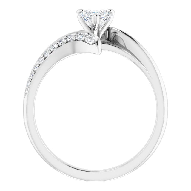 14K White Gold 5/8 CTW Heart Diamond Engagement Ring with Twisting Pavé Band