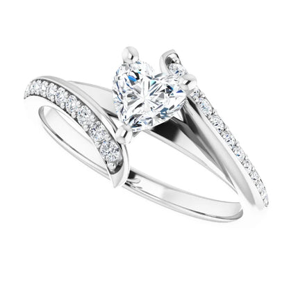 14K White Gold 5/8 CTW Heart Diamond Engagement Ring with Twisting Pavé Band