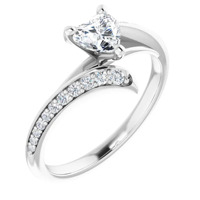 14K White Gold 5/8 CTW Heart Diamond Engagement Ring with Twisting Pavé Band